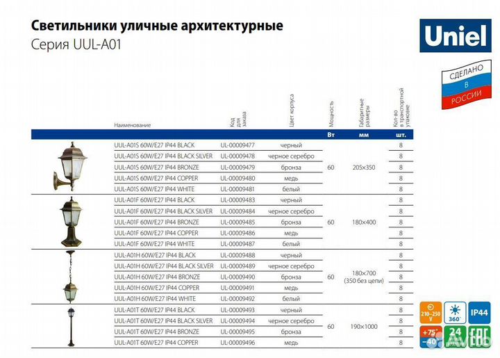 Светильник садовый на столбик UUL-A01F E27 copper