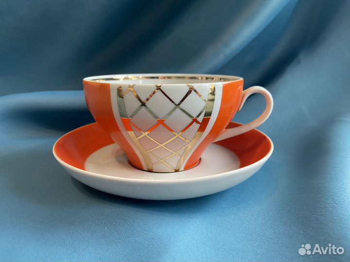 Чашка с блюдцем Дулево СССР золотая сетка