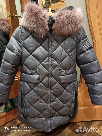 Пуховик зимний р. 146 (в подарок шапка и снуд)