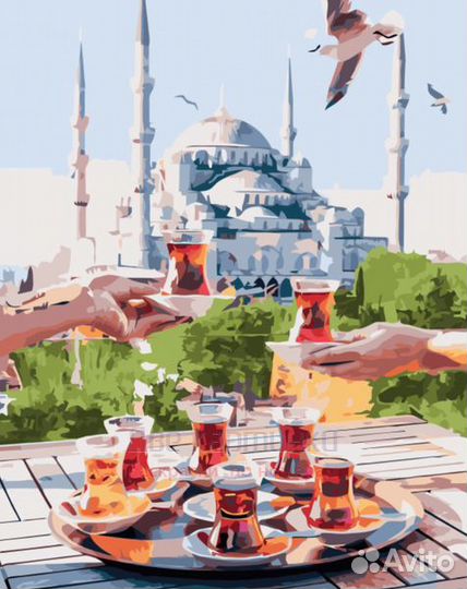 Картина по номерам 40x50 Вкусный турецкий чай с ви