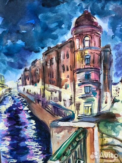 Картина Вечерний Санкт-Петербург акварель