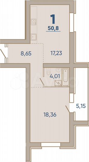 1-к. квартира, 50,8 м², 6/7 эт.