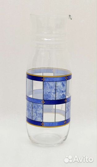 Кувшин стекло с синим рисунком (#690)