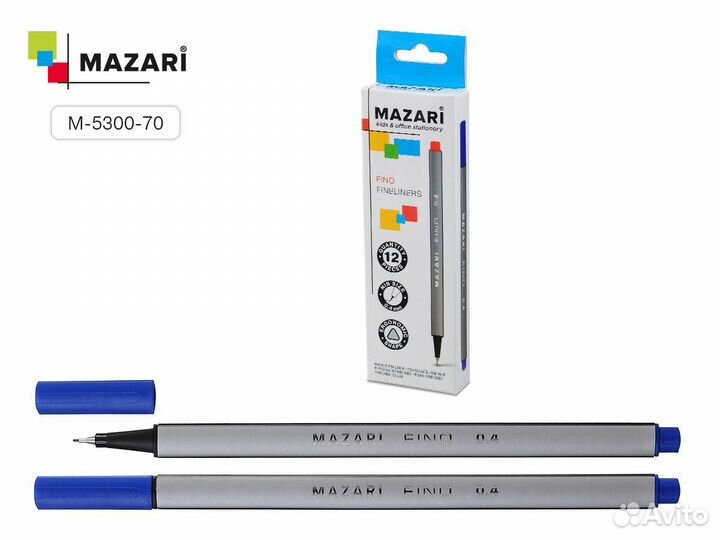 Файнлайнер Mazari Fino 0.4 мм синий, уп. 7 штук