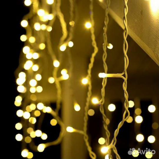 Гирлянда уличная бахрома 12 метров тёплый/желтый