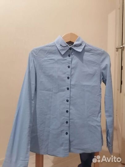 Школьная форма, голубая блузка,рубашка,синий жилет