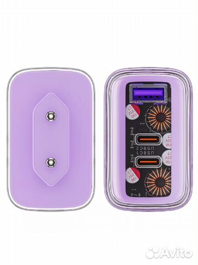 Сзу acefast A45 PD65W фиолетовый GaN (2*USB-C+USB