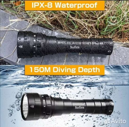 Фонарик для дайвинга подводной охоты Sofirn DF60 6