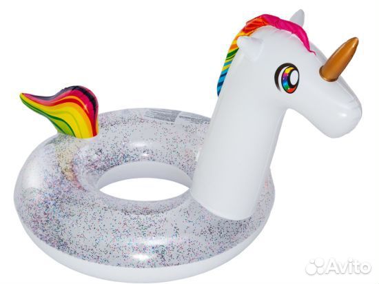 Надувной круг с блестками Единорог для плавания/кр