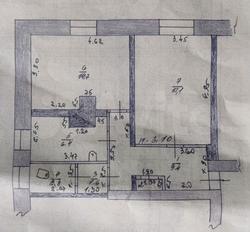2-к. квартира, 53 м², 1/2 эт.