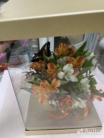 Букет с живой бабочкой
