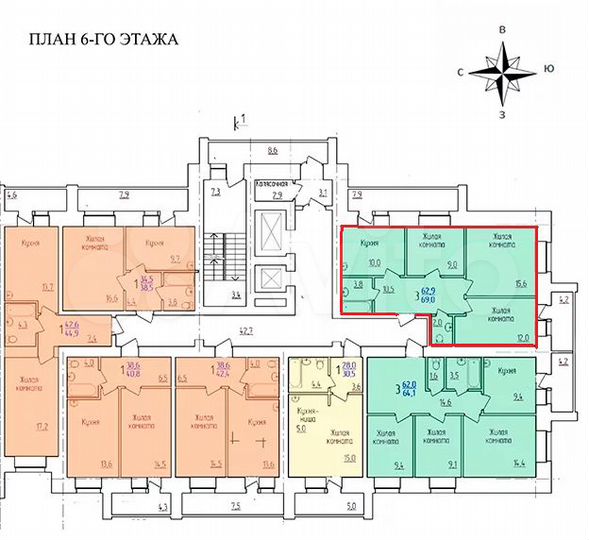 3-к. квартира, 69 м², 6/14 эт.