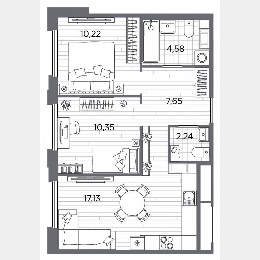 2-к. квартира, 52,2 м², 4/5 эт.