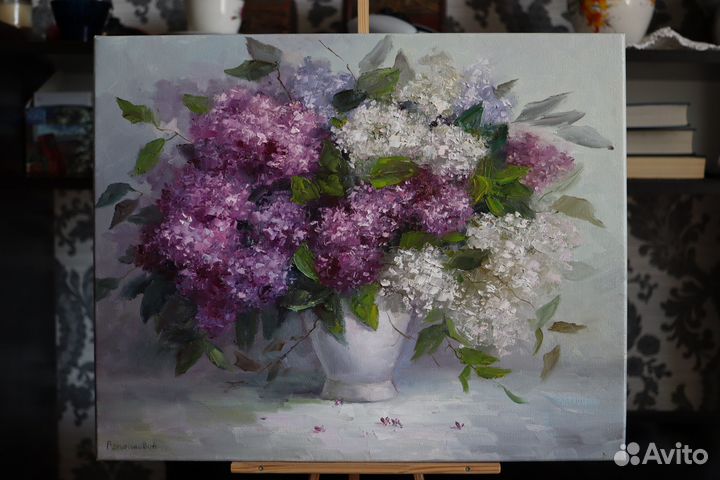 Картина маслом Сирень в Белой Вазе 40х50см