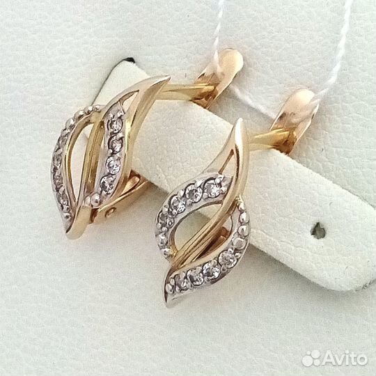 Серьги / 1,85г / Золото585 / фианиты круглые