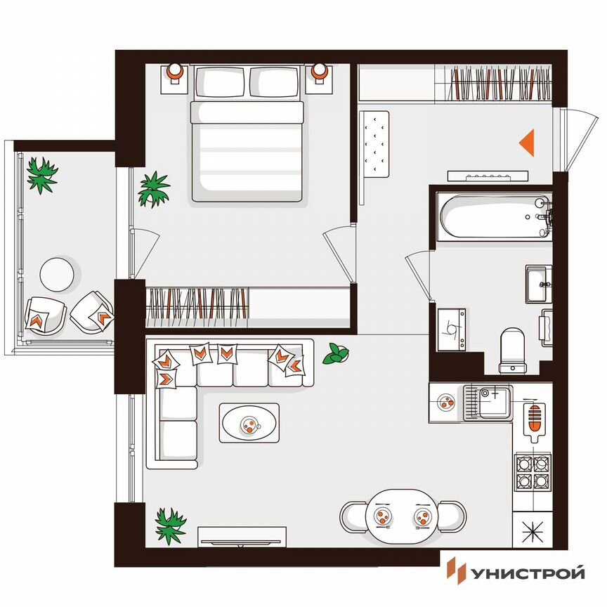 1-к. квартира, 43,1 м², 3/5 эт.