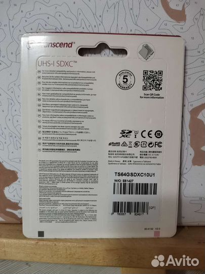 Карта памяти sdhc Transcend 64gb 90mb/s 600x