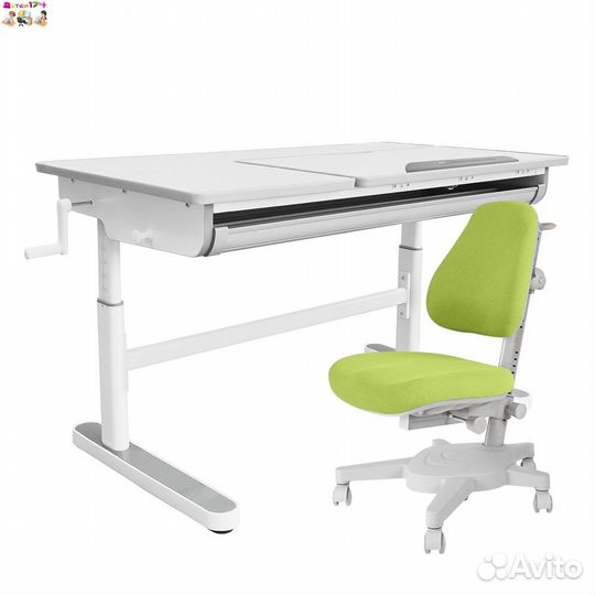 Gaudi парта + кресло (белый/серый c зелёным кресло