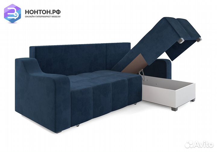 Угловой диван еврокнижка Берн велюр темно-синий