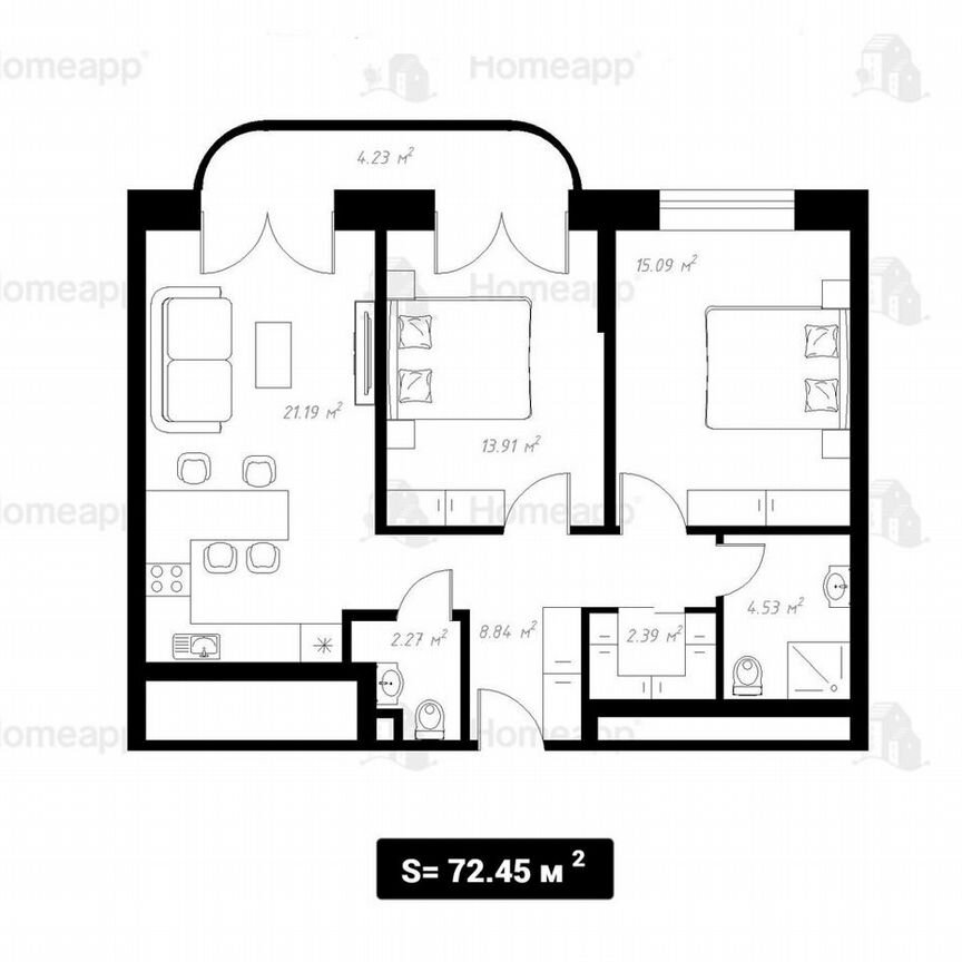 3-к. квартира, 72,5 м², 20/30 эт.