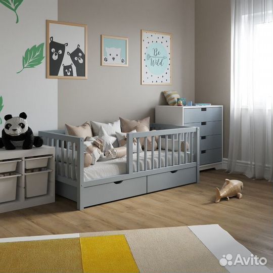 Кроватка сингл из массива от 2х лет с бортиком