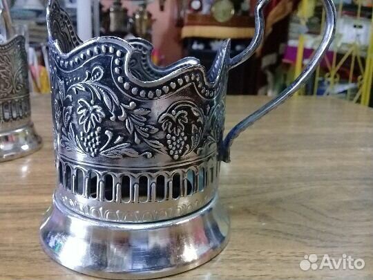 Подстаканник мельхиоровый: пальма, спутник, роза