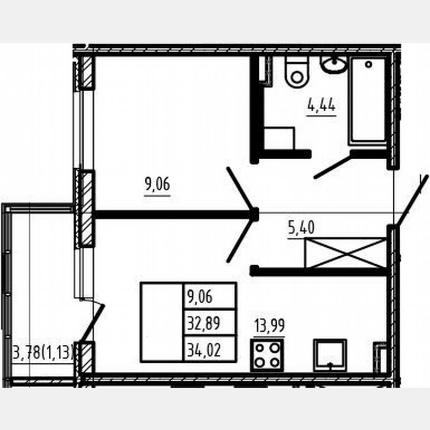 1-к. квартира, 32,9 м², 1/4 эт.