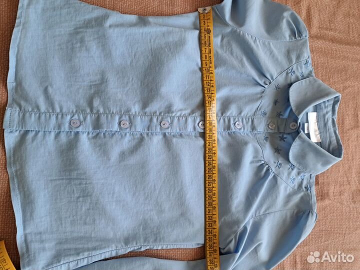 Блузка школьная голубая р.134 с вышивкой