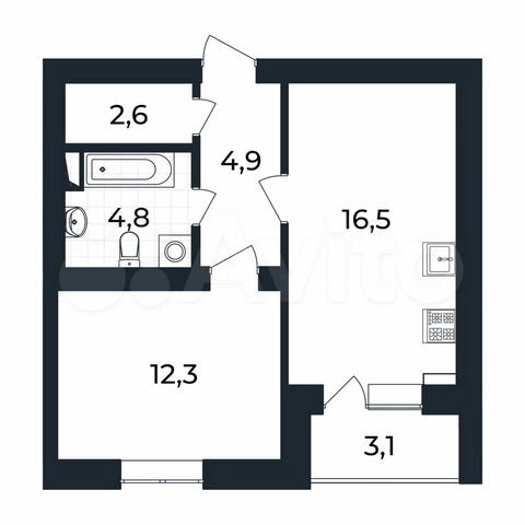 1-к. квартира, 42,7 м², 1/3 эт.