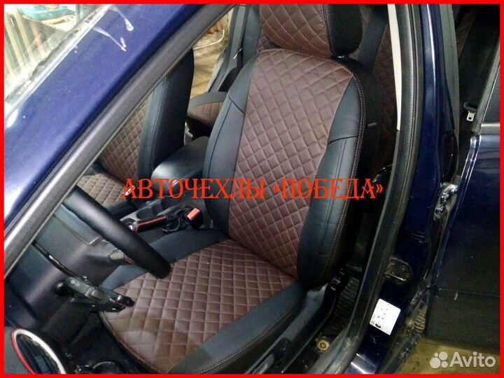 Чехлы Ford Focus 2 из экокожи чёрно-шоколадные Ром