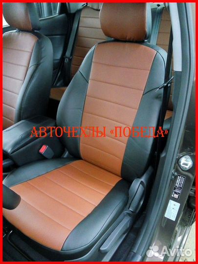 Чехлы Kia Rio 3 седан из экокожи чёрно-коричневые