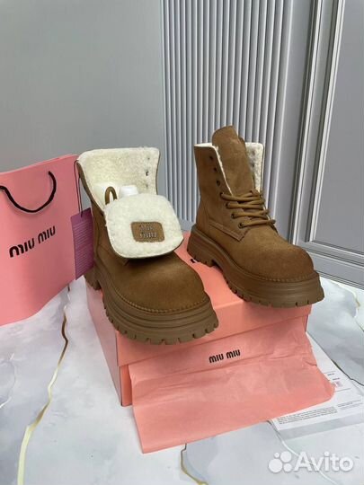 Ботинки зимние женские MIU MIU замша и кожа