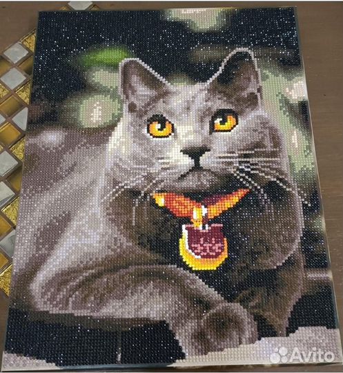 Алмазная мозаика на подрамнике Серый кот