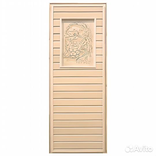 Дверь для Бани глухая липа с рисунком (коробка Лис