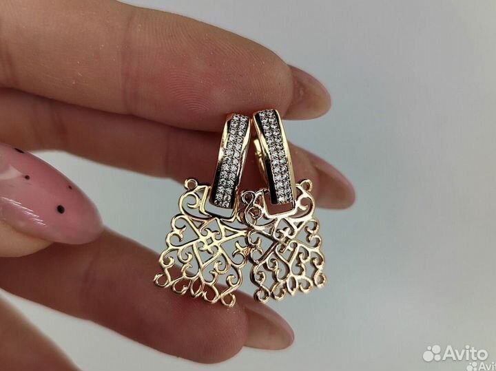 Серьги ажурные, покрытие золото