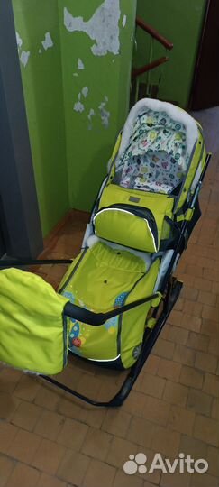 Детские санки коляска с колесами бу