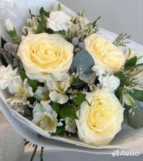 Роза белая пионовидная