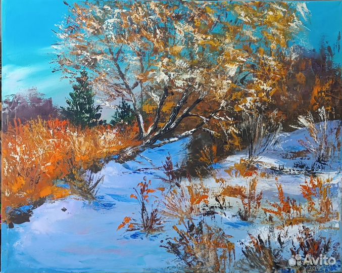Зимний пейзаж. Картина маслом на холсте 40х50