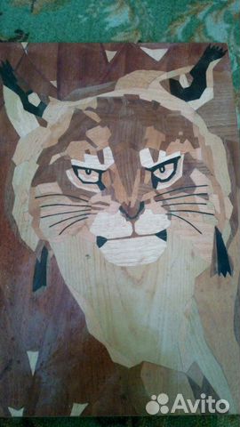 Панно. Рысь. Инкрустация по дереву. Маркетри купить в Москве с ...