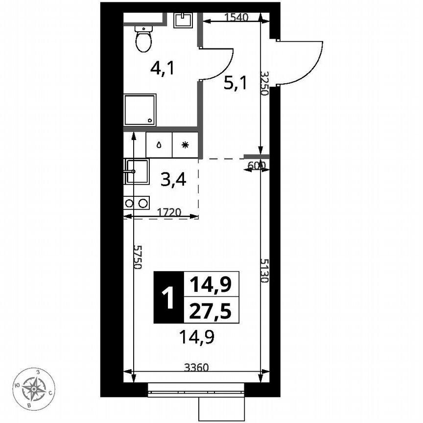 Квартира-студия, 27,5 м², 11/18 эт.