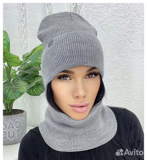 Шапка и снуд набор на осень без флиса