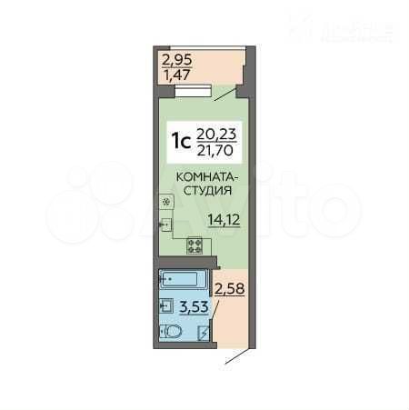 Квартира-студия, 21,7 м², 19/19 эт.