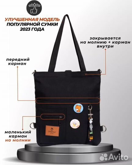 Сумка шопер- рюкзак 2в1 подростковая