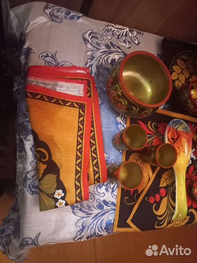 Хохлома дорогой набор посуды, поднос. Доставка