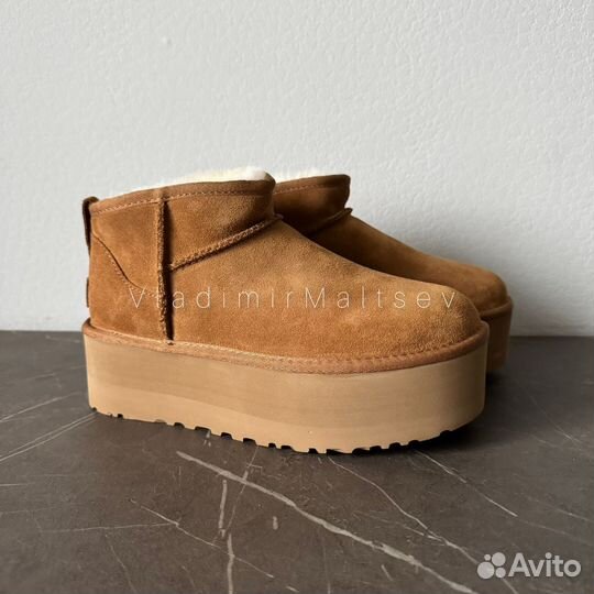 Ugg classic ultra mini platform натуральная замша