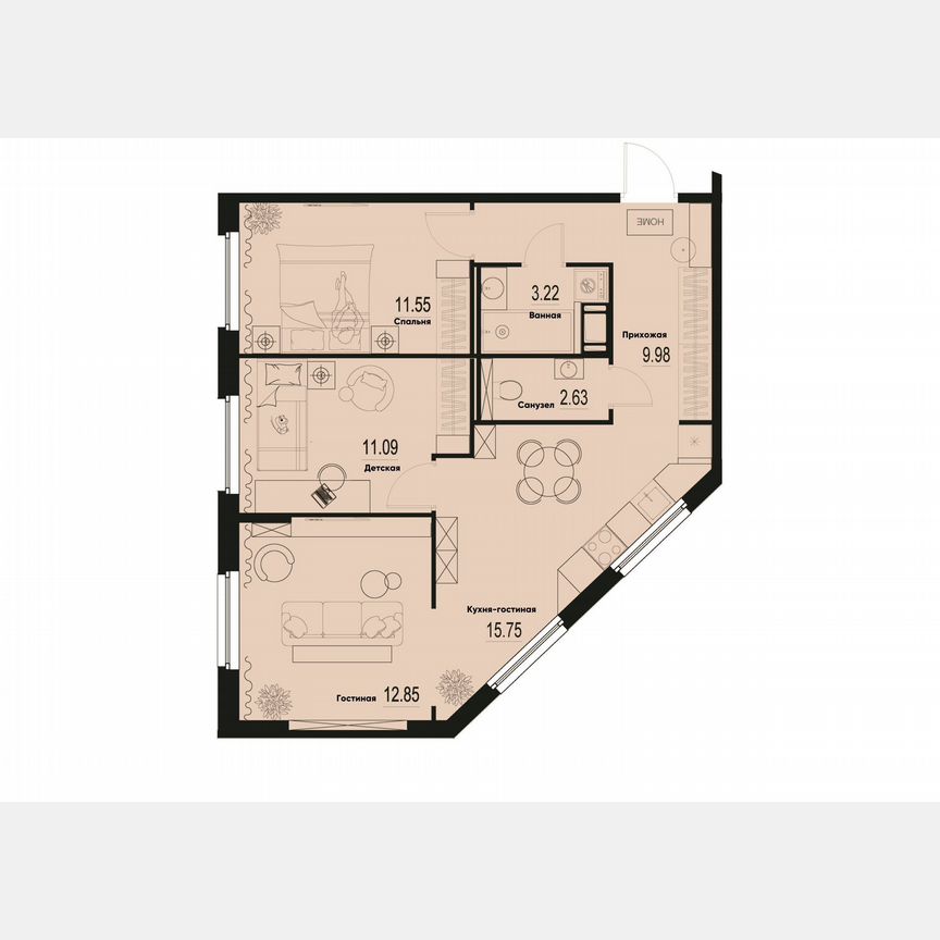 3-к. квартира, 67,1 м², 2/12 эт.