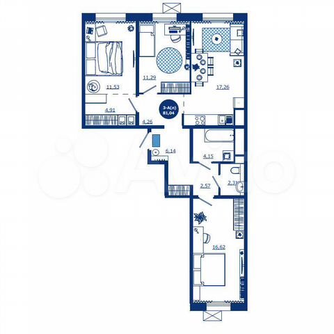 3-к. квартира, 81 м², 7/17 эт.