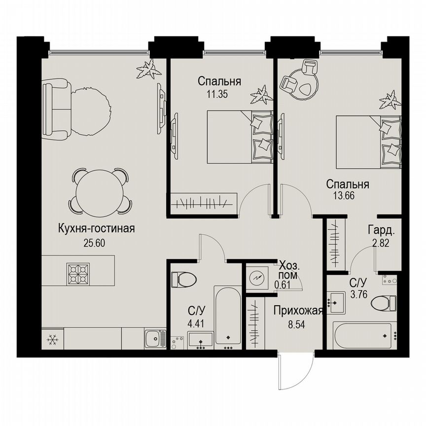2-к. квартира, 70,8 м², 2/6 эт.