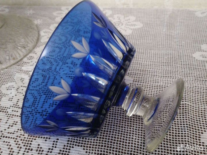 Рюмка вазочка синее стекло винтаж