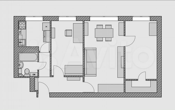 3-к. квартира, 56 м², 1/5 эт.